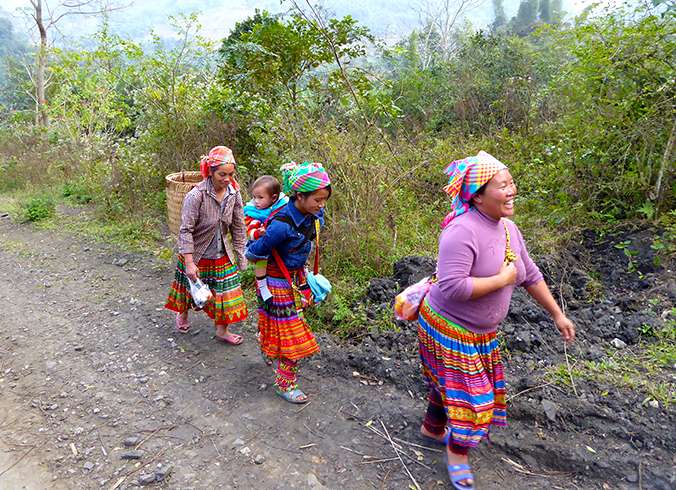 H’mong ethnic minority ladies on their way home from the market